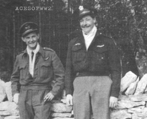 P/O Keeping&nbsp; &&nbsp; Lt. "Harry" Harrington of 410 Sq. Note Harry's RCAF & USAAF wings. Harrington's regular Nav was Dennis G. Tongue.