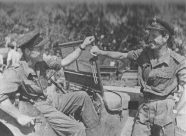 S/L&nbsp; I. N. Bayles, CO of 273 Sq. & his W/C (902 RAF) "Hiram" Smith. Ramree island Burma '45