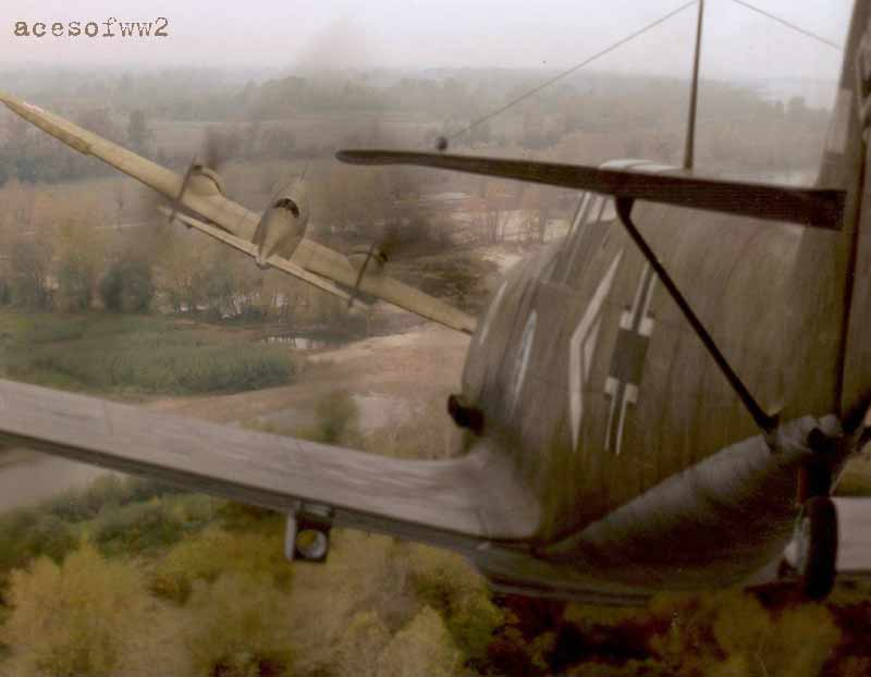 Hannes Gentzen, 1st Luftwaffe Ace of WW2, opens his account by downing a Polish PZL 37. Artist unknown (game?)